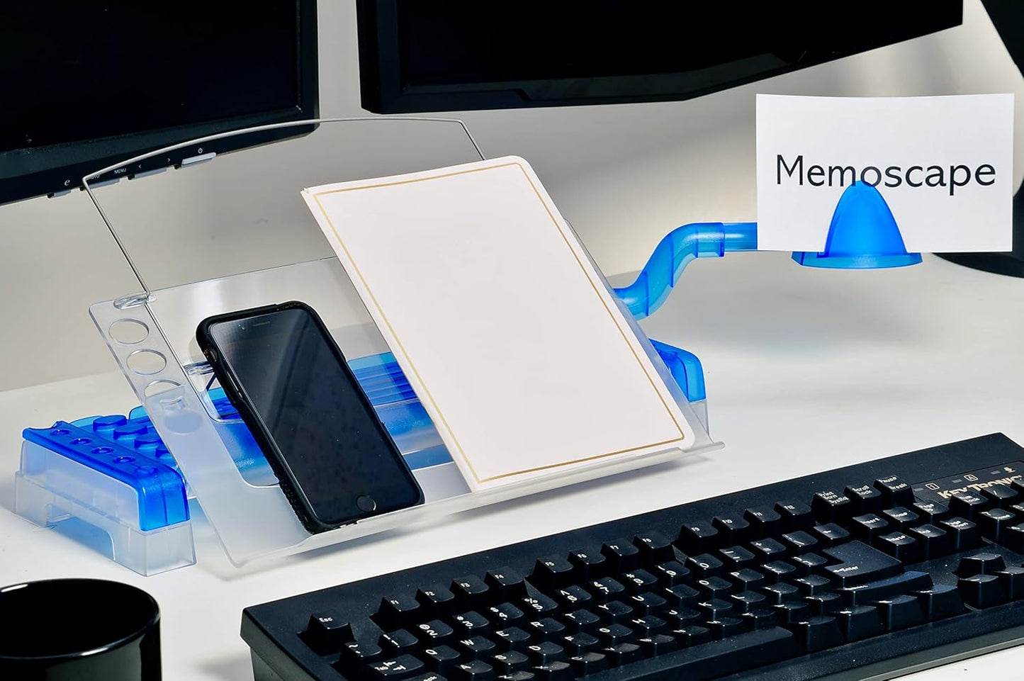 MemoScape Adjustable in-Line Document Holder for Typing | Reduces Neck Strain, Improves Focus, Boosts Desk Organization, and Workflow | Paper Holder Stand for Desk and Home Office - Black (VUR 2060)