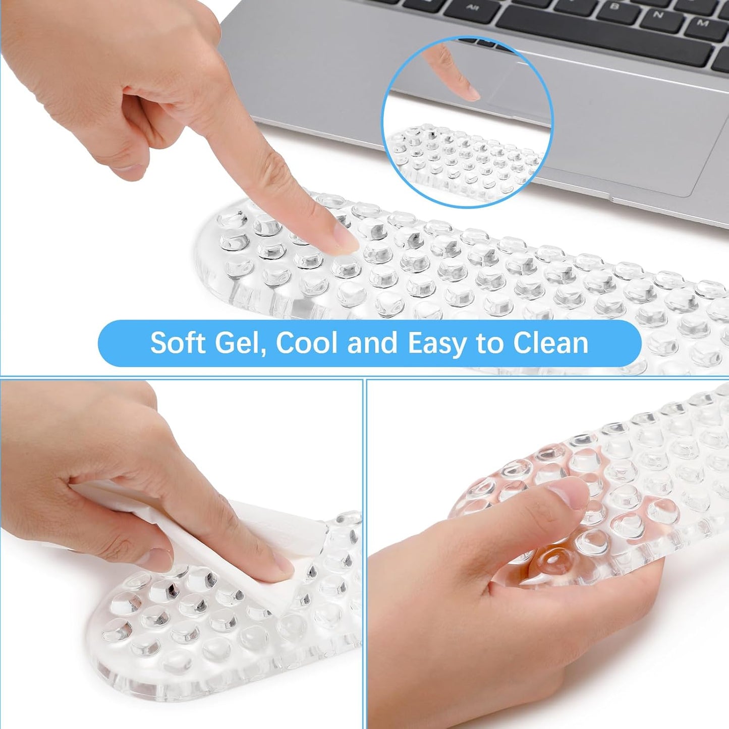 MEGREZ Clear Gel Wrist Rest for Keyboard and Mouse, Cute Crystal Gel WristRest, Ergonomic Wrist Rest Set, Cloud Wrist Rest Keyboard, Pink