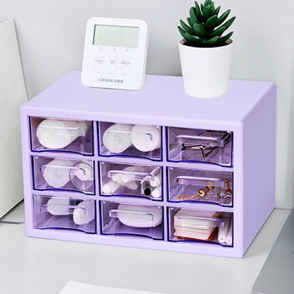 Desk Storage Organizer with 9 Drawers, MYKASEN Clear Plastic Storage Cabinet, Stackable Desk Storage Box for Makeup Office Craft Hardware Art Supplies, 9.8x6.3x5.9inch(White)