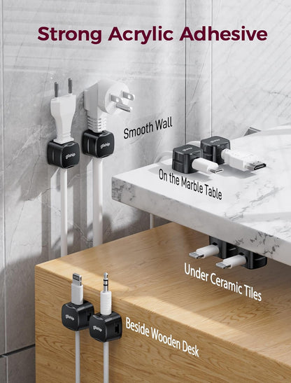 6-Pack Magnetic Cable Clips - Cell Phone Cord Holder for Nightstand, Mini Cube Cord Holder with 6 Extra Strong Adhesive Pads, USB Cable Magnetic Clip for Office Desk Home