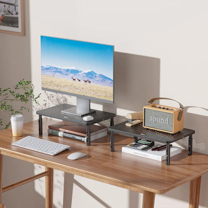 WALI Computer Monitor Stand with Storage, Desk Monitor Riser 3 Height Adjustable, Laptop Riser with Airflow Vents, Desk Organizer for Computer, Laptop, Printer (PTT002-B), 1 Pack, Black
