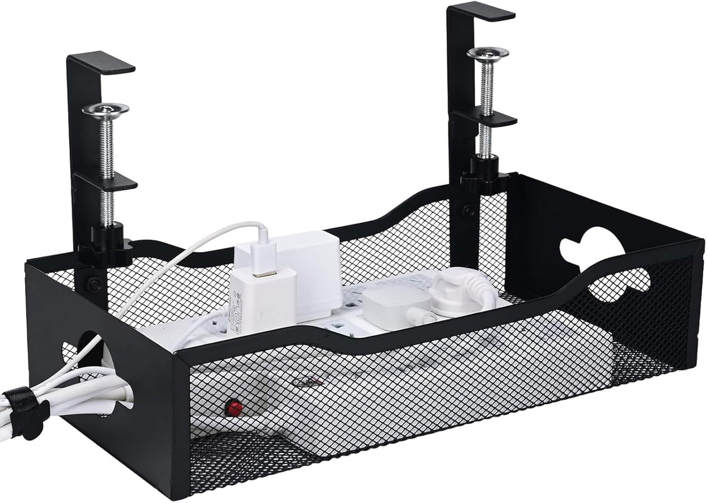 Extra Wide Under Desk Cable Management - No Drill Installation Cable Management Tray, Modern Cord Organizer for Office/Home Desk, Fits Power Strips & Wires((White, XL)