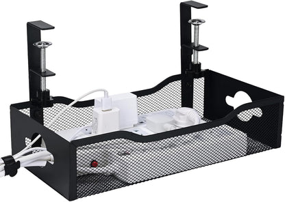 Extra Wide Under Desk Cable Management - No Drill Installation Cable Management Tray, Modern Cord Organizer for Office/Home Desk, Fits Power Strips & Wires((White, XL)