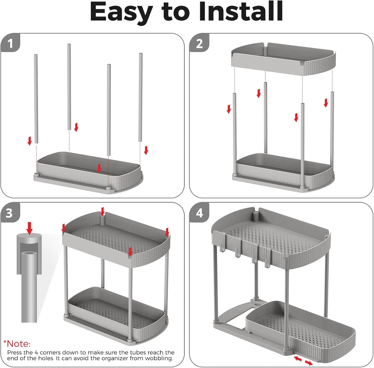 Ukeetap Multi-Purpose Pull-Out Storage Organizers, Under Sink/Cabinet Organizers and Storage for Bathroom & Kitchen, Black, 12.8 Inches, 2 Packs