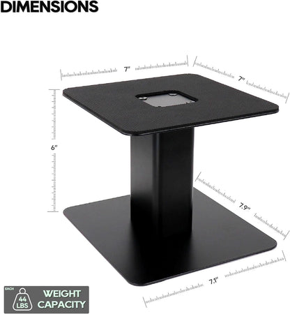 Desktop Speaker Stands Pair, Heavy Duty 7”x 7” Metal Tray, Sturdy Flat Base for 4" to 7" Monitor & Bookshelf Speakers, Compact Monitor Speaker Stand Riser for Home/Studio Speakers, 6" Tall/Black