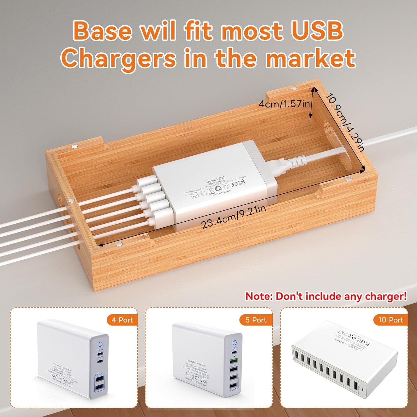 Pezin & Hulin Bamboo Charging Station for Multiple Devices with 5 Port USB Charger, 5 Cables and Watch Stand. Wood Desktop Docking Stations Organizer for Cell Phone, Tablet, Watch, Office Accessories