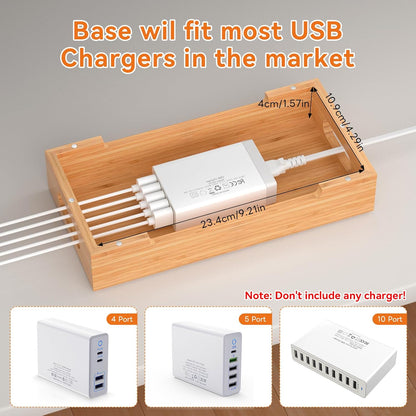 Pezin & Hulin Bamboo Charging Station for Multiple Devices with 5 Port USB Charger, 5 Cables and Watch Stand. Wood Desktop Docking Stations Organizer for Cell Phone, Tablet, Watch, Office Accessories