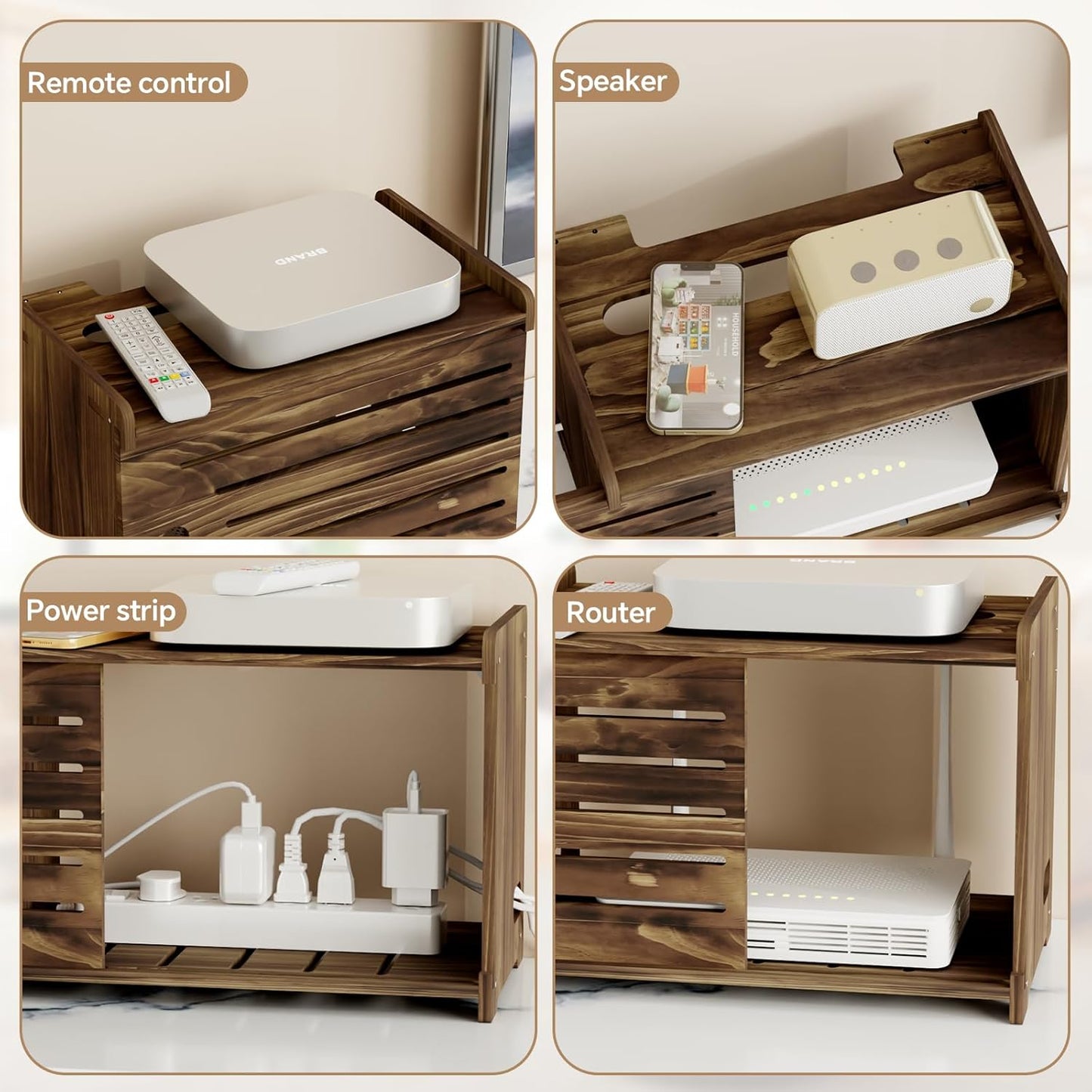 Wooden WiFi Router Storage Box Hider Shelf, Decorative Projector Box Hider Rack Countertop, for Cable, Modem, Internet, Router Power Cover Storage Organizer Cabinet Wall Mounted, Solid Wood