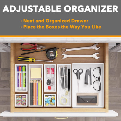 SpaceAid 7-Piece Bamboo Drawer Organizer Storage Boxes Set, Wood Tray Junk Drawer Organizers Multi-Use Divider Bins for Kitchen, Bathroom, Office Desk and Makeup Organization (7 Pack, Natural)