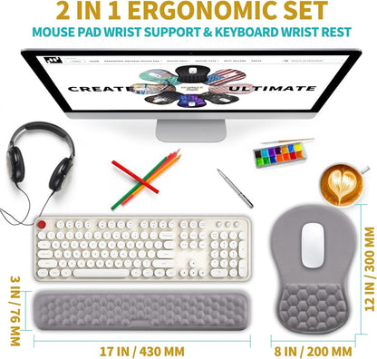 Hokafenle 2 in 1 Ergonomic Mouse Pad Wrist Support & Wrist Rest for Computer Keyboard Set, with Relieve Carpal Tunnel Pain Massage Bulge and Full Memory Gel Design (2In1 Set, Light Green)