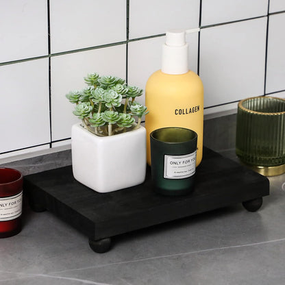 Amyhill Wood Pedestal Stand Kitchen Soap Tray Farmhouse Wooden Riser Stand for Kitchen Bathroom Counter Table Decor Plant Candle Vases Display(Classic,Black,9 x 6 Inch)
