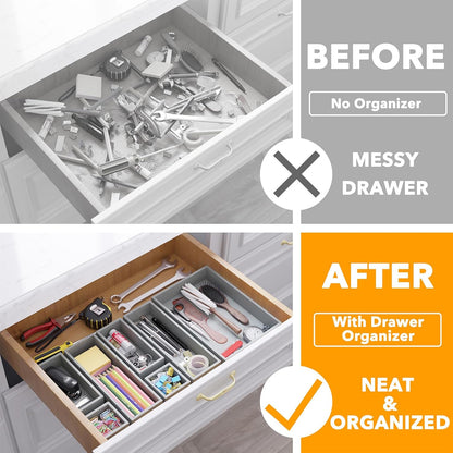SpaceAid 7-Piece Bamboo Drawer Organizer Storage Boxes Set, Wood Tray Junk Drawer Organizers Multi-Use Divider Bins for Kitchen, Bathroom, Office Desk and Makeup Organization (7 Pack, Natural)