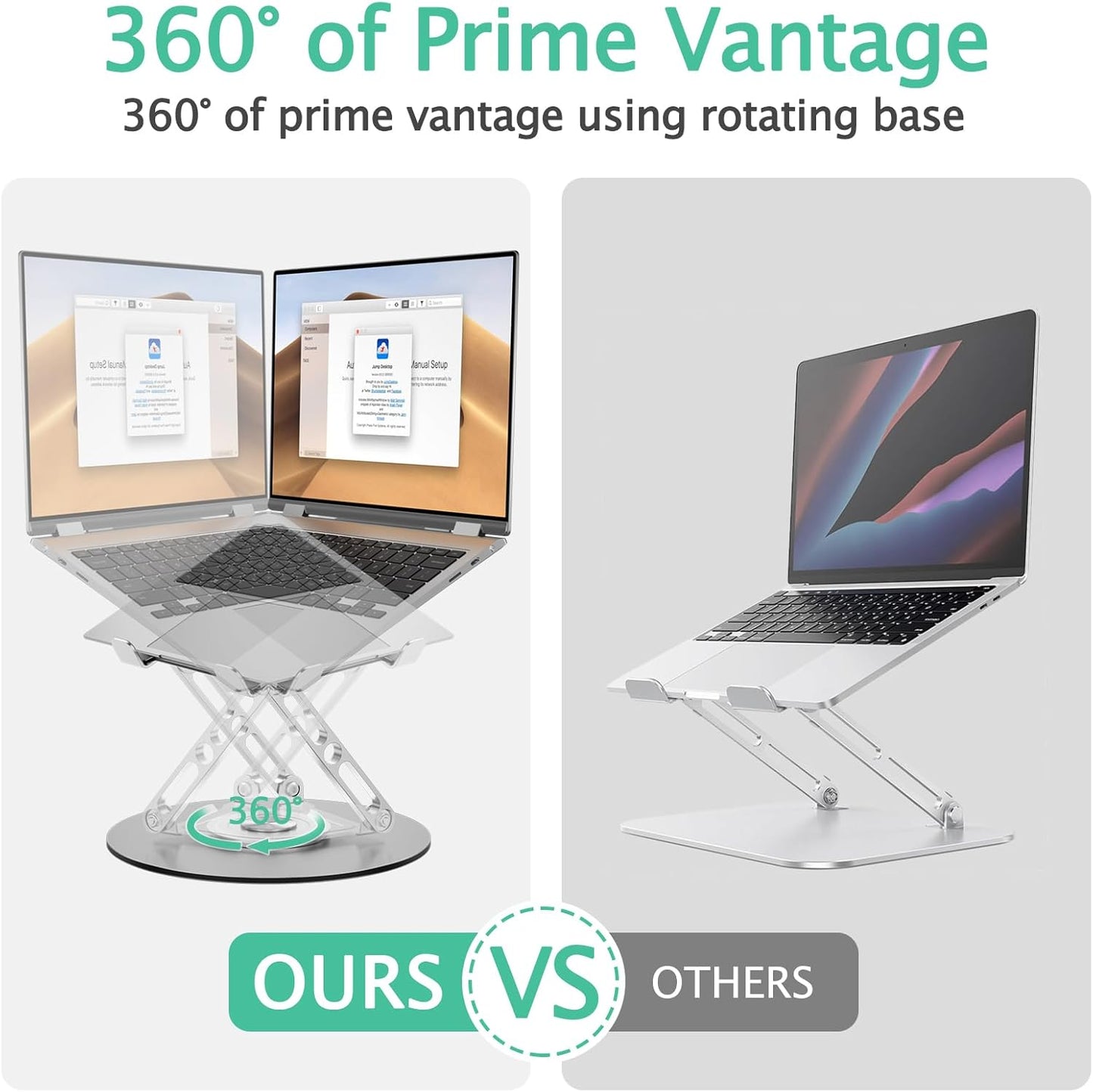 Laptop Stand for Desk Adjustable Computer Stand with 360 Rotating Base Ergonomic Laptop Riser Mount for Desk Foldable Protable Computer Desk Fits with MacBook Pro Air, Round Black