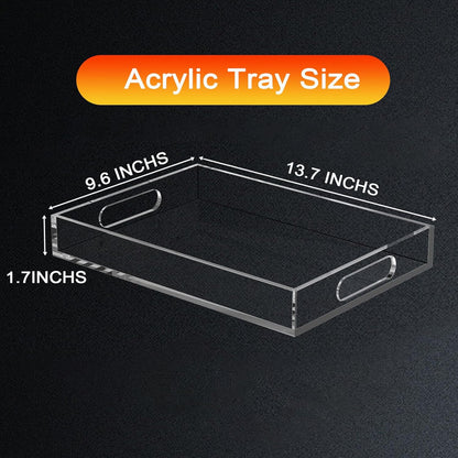 Clear Acrylic Tray with Raised Edges, Multi-Purpose Organizer Tray for Vanity, Bathroom, Kitchen, Countertop, Dresser & Desktop, Waterproof & Scratch-Resistant