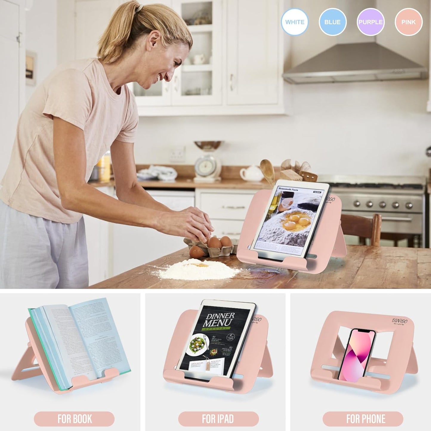 Portable Book Stand Book Holder Book Rest for Kids Reading Hands Free Cookbook Holder Textbook Stands Music Stand Lightweight Waterproof Book Stand Gifts School Supplies (Purple 11.82" *8.26")