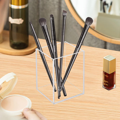 Ptaedex 2 Pack Acrylic Pen Pencil Holder, Black Makeup Brush Holder Cup Storage Office Desktop Desk Table Stationery Organizer
