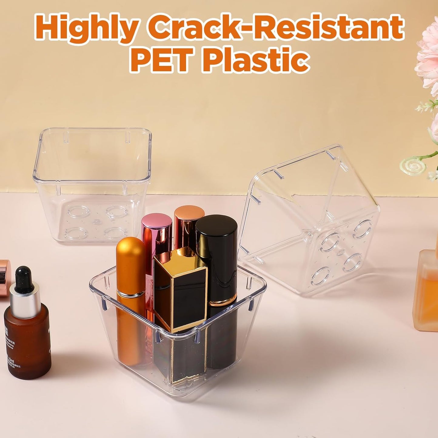 24 Pcs Clear Plastic Drawer Organizer Set, 3 x 3 x 2 Inch Stackable Storage Bins Dividers for Makeup, Office, Kitchen, Bathroom Organization