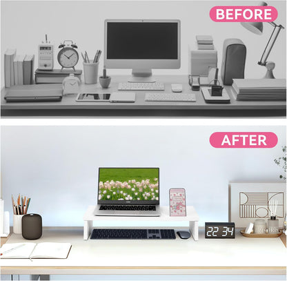 Qupui Computer Monitor Stand Riser with Drawer and Pen Holders, Desk Organizer Shelf and Accessories, Office Desk Accessories, Office Organization, Black