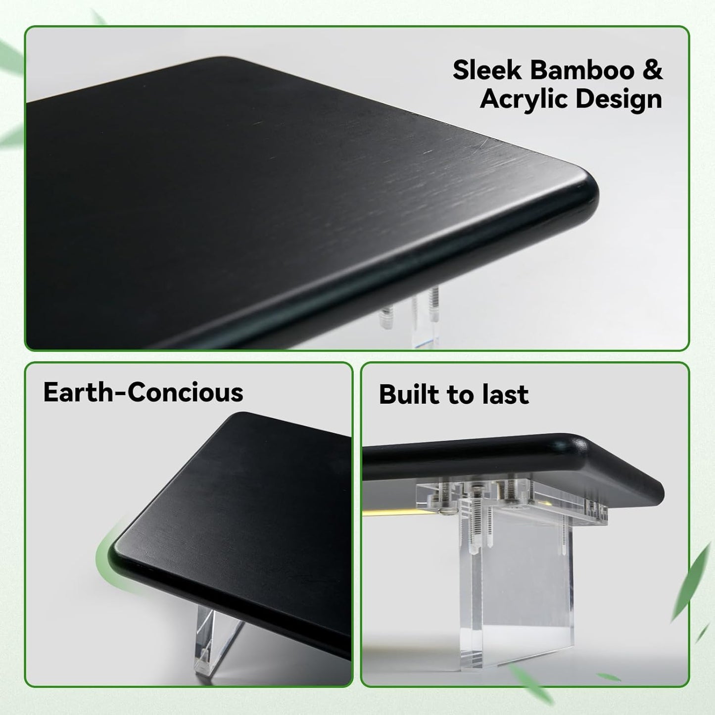 Bamboo Monitor Stand Riser with Acrylic Legs for Desk, 31.5 Inches Desktop Shelf Supports for PC Computer Monitor, Laptops, Printer, Speakers (White)