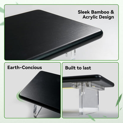 Bamboo Monitor Stand Riser with Acrylic Legs for Desk, 31.5 Inches Desktop Shelf Supports for PC Computer Monitor, Laptops, Printer, Speakers (White)