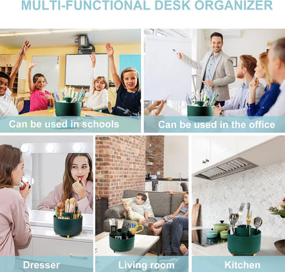 Cayxenful Pencil Holder For Desk,5 Slots 360°Degree Rotating Desk Organizers And Accessories,Desktop Storage Stationery Supplies Organizer, Cute Pencil Cup Pot For Office, School, Home (B-White)