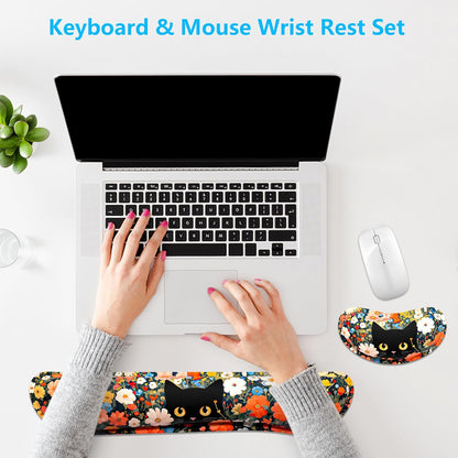 Dapesuom Enlarge Keyboard Wrist Rest, Memory Foam Wrist Cushion for Desk Mats Support, Cute Pain Relief Keyboard Mouse Pad Rests Set with Non-Slip Base for Gaming Laptop Office Computer, Green Leaf