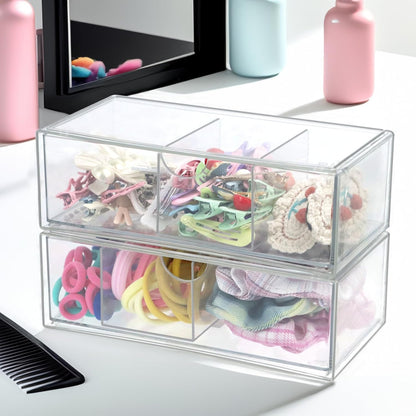 Set of 2 Stackable Storage Drawers - 6.7" Clear Plastic Drawer Storage, Acrylic Makeup Organizer, Desk Counter Cabinet Office Organizer, Bathroom Organizers and Storage (Modern/Set of 2)