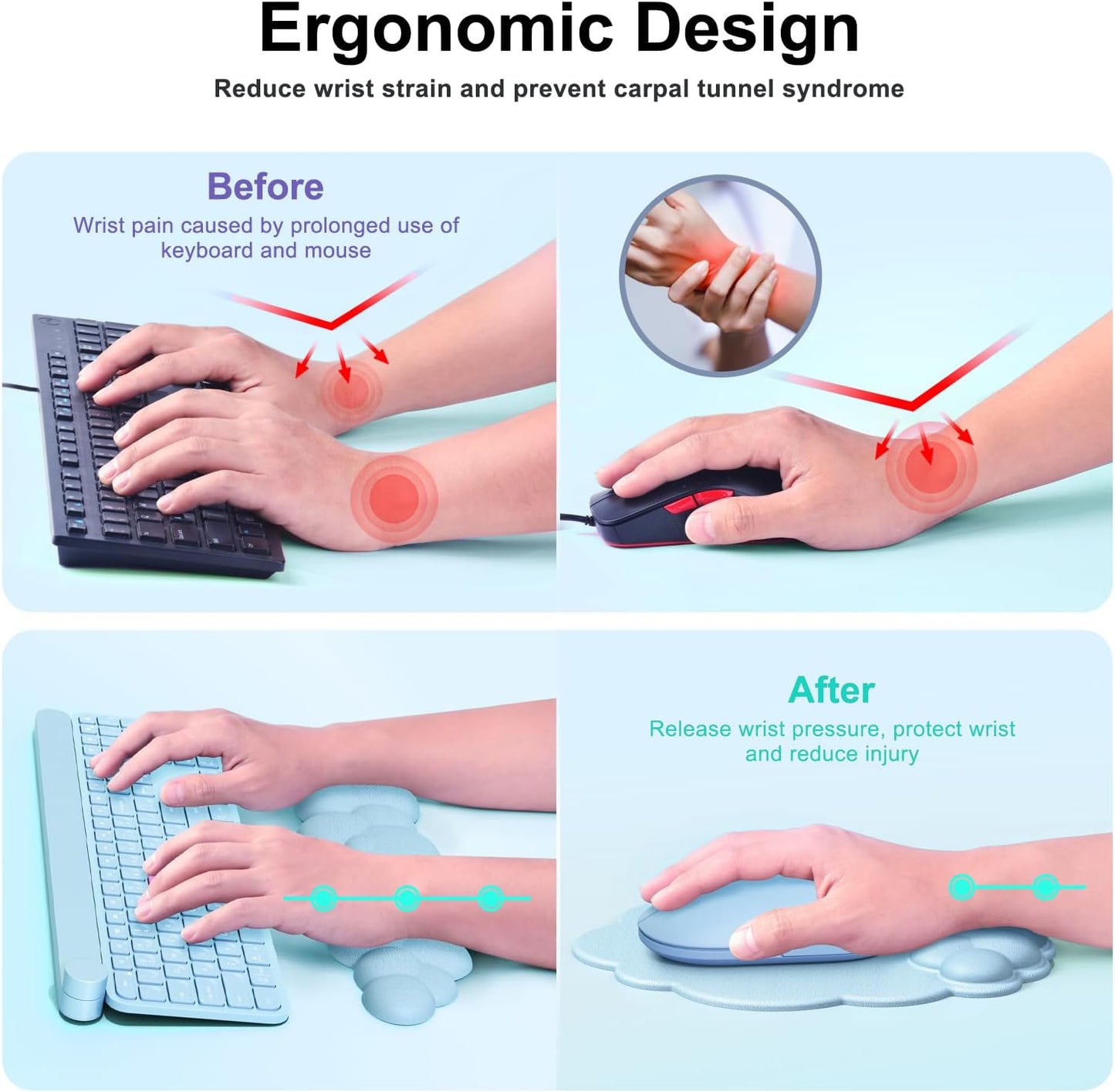 MOKURU Cloud Mouse Pad with Wrist Rest, Cloud Keyboard Wrist Rest, Mouse Pad Wrist Support, Ergonomic Keyboard Mouse Wrist Support White