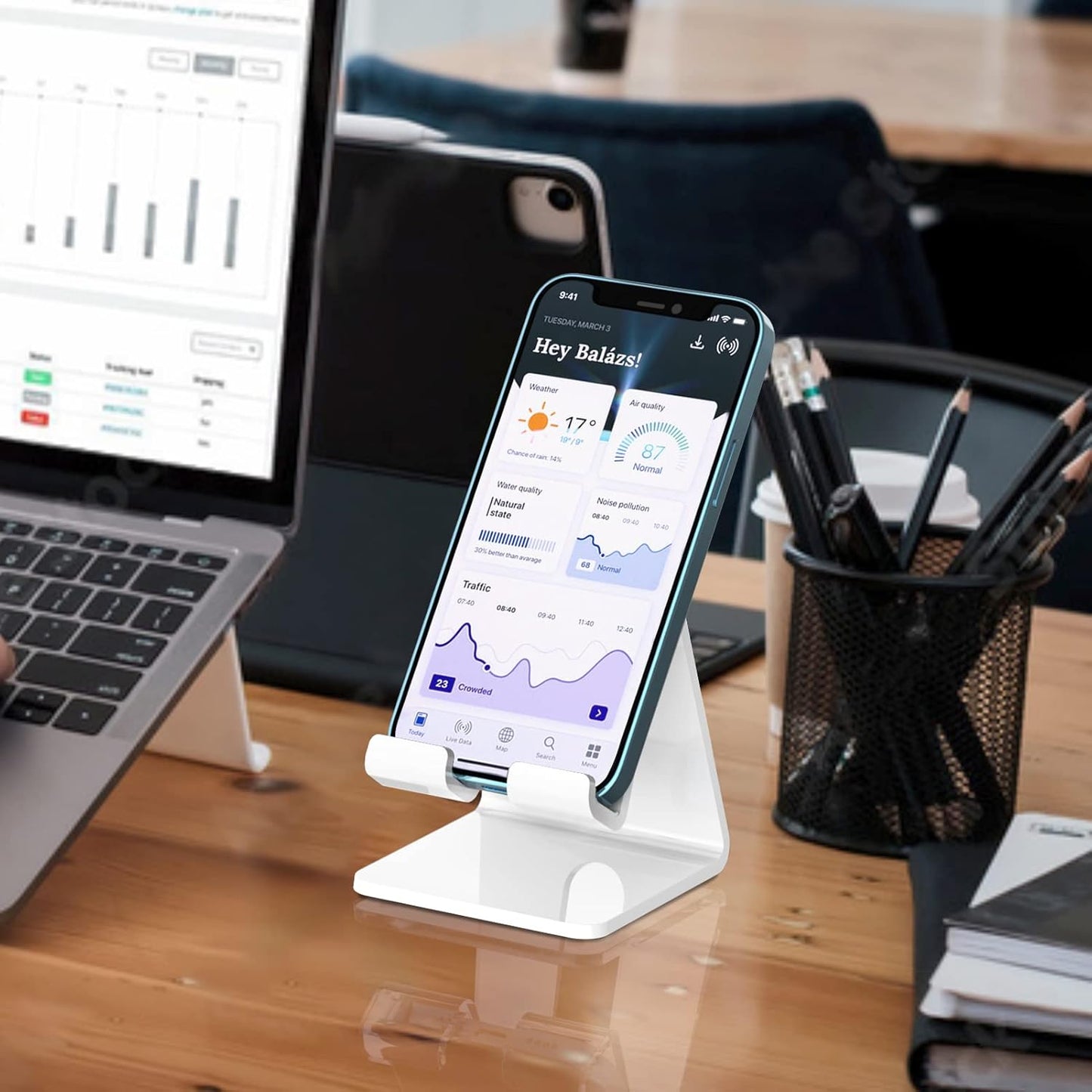 Crpich Acrylic Cell Phone Stand, Portable Clear Phone Stand for Desk, Compatible with Phone16 15 14 13 Pro Max Mini 12 11 Plus SE, Switch, Android Smartphone, Pad, Tablet, Desk Accessories