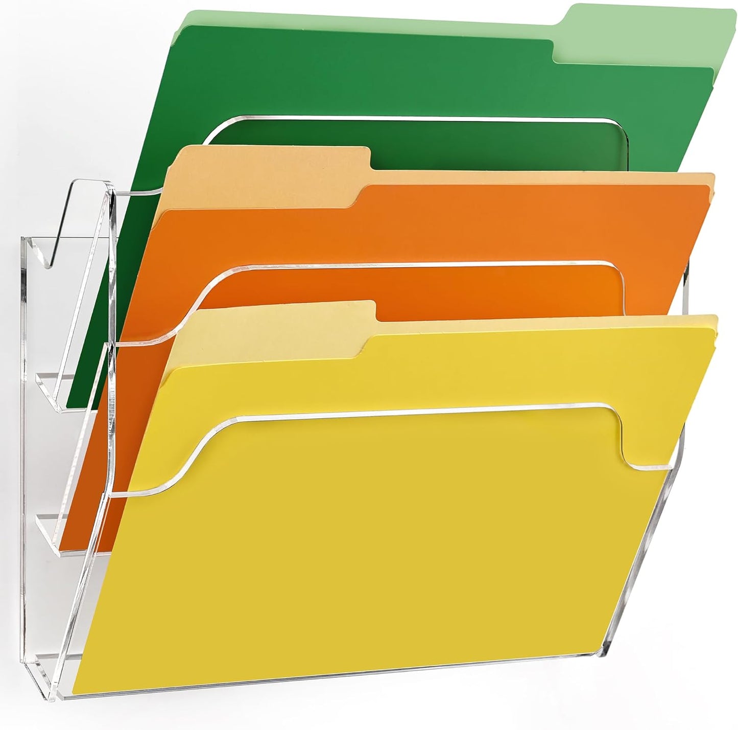 Wall Hanging File Folder Organizer for Desk, 3-Tier Acrylic Magazine Rack Wall Mount File Holder, Clear Paper Document Office Organizer - 1 Pack