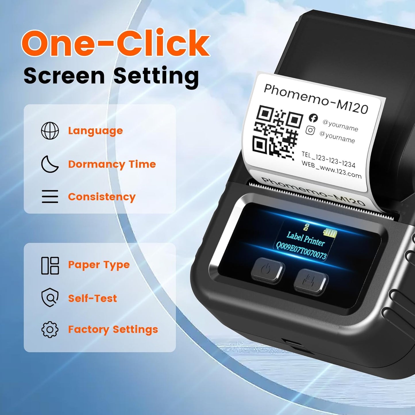 Phomemo M120 Bluetooth Label Maker - Portable Thermal Barcode Printer with App, 2" Wide Labels, Wireless Sticker Printer for Small Business,Home Office,QR Codes,Address Labels - iOS/Android Compatible