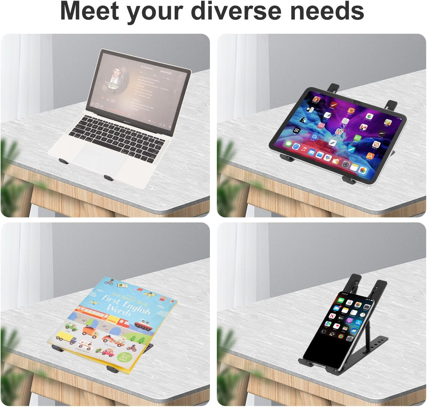 Ergonomic and Foldable Laptop Stand for Desk, Adjustable Riser, Fits All Laptops and Notebooks up to 17,Ultra-Thin,Ventilated Cooling,ABS+Silicone,Silver.