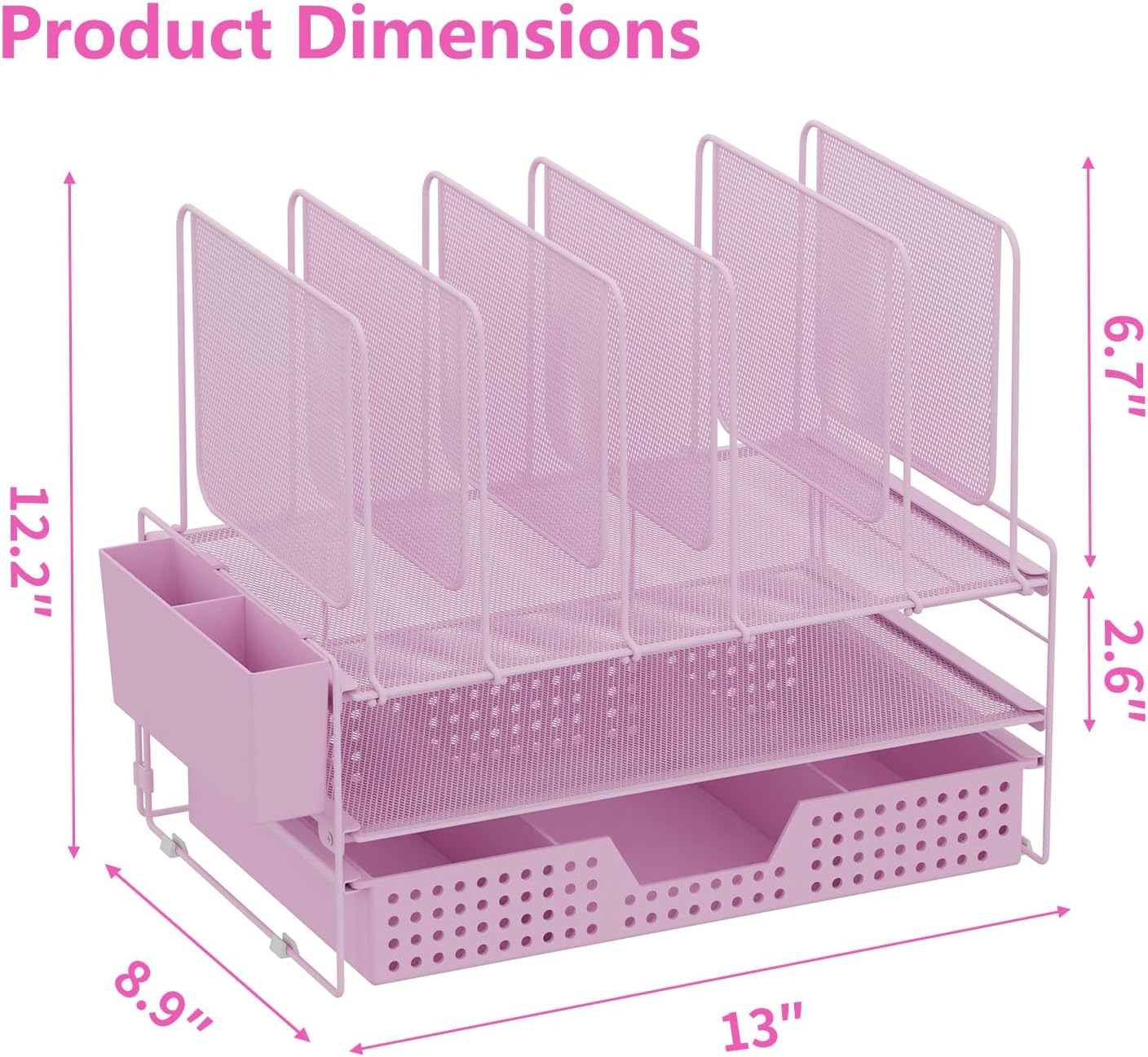 LEKETREE Desk Organizer, Office Organization with Vertical File Holder, File Organizer with Drawer and Pen Holder, Desk Accessories and Workspace Organizers for Home Office (Black)
