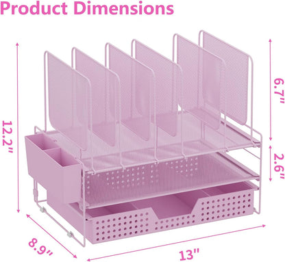 LEKETREE Desk Organizer, Office Organization with Vertical File Holder, File Organizer with Drawer and Pen Holder, Desk Accessories and Workspace Organizers for Home Office (Black)