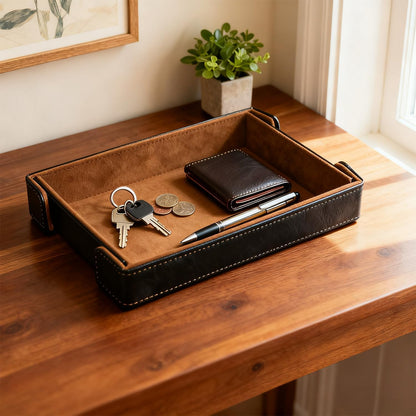 Valet Tray Desktop Storage Organizer Catchall Tray for Jewelry, Wallets, Watches, Keys, Coins, Phones, Glasses - Perfect for Nightstand, Desktop, Entryway table