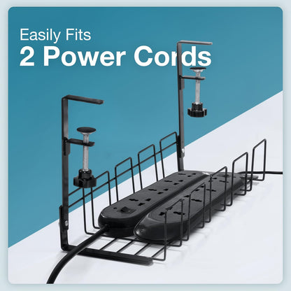 Under Desk Cable Management Tray - 16” No Screw Ready to Install - Hanging Basket Box for Wire Management - Sturdy Desk Cable Tray Organizer fits Two Power Cords - Ideal for Home & Office - 11pc Set