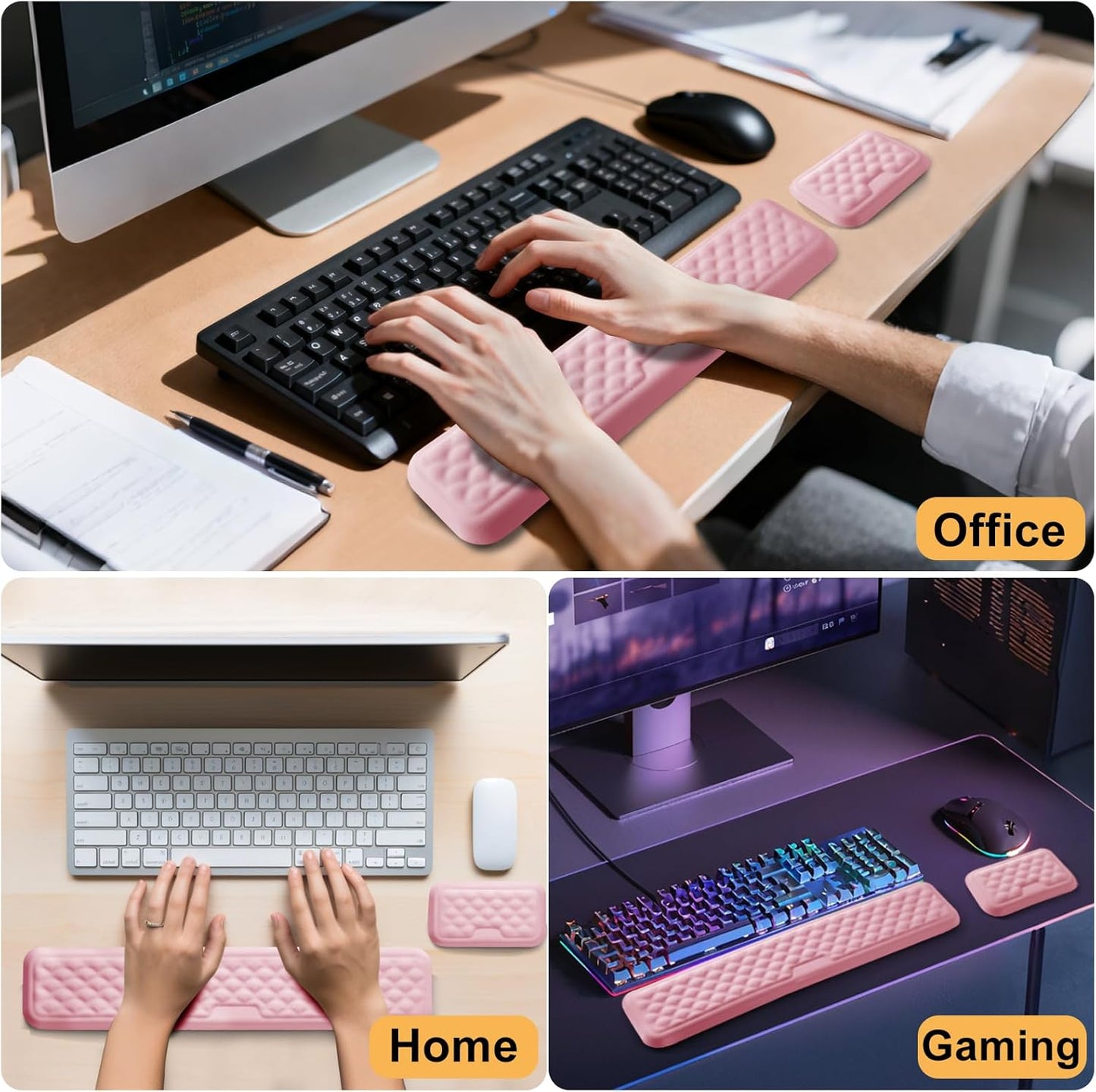Keyboard Wrist Rest Mouse Wrist Support, Memory Foam Wrist Rest Pad for Computer Laptop, Ergonomic Wrist Cushion Support for Typing Pain Relief, Gaming Home Office, Pink