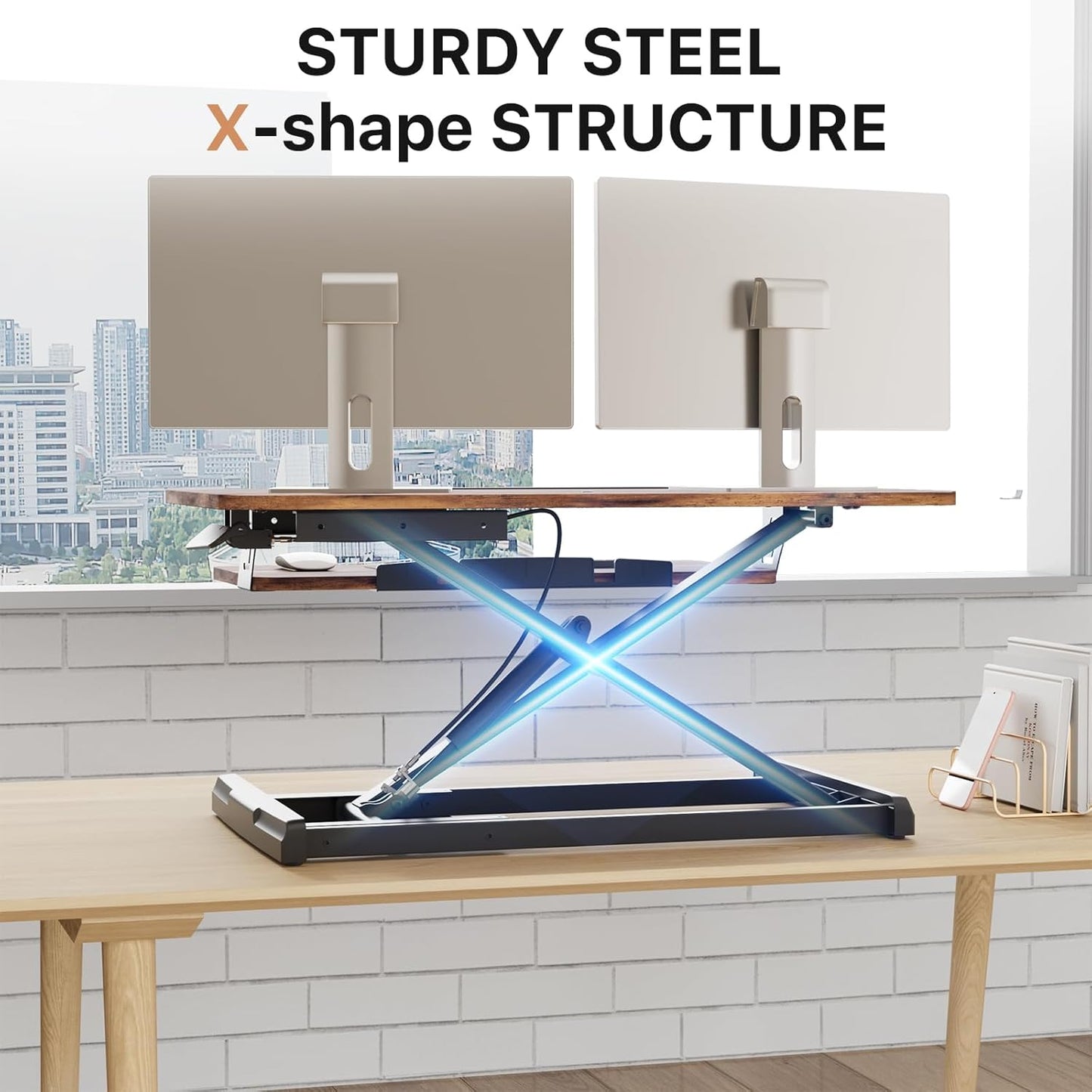 JOY worker Standing Desk Converter, 32" Wide Height Adjustable Sit Stand Up Desk Riser with Keyboard Tray, Desktop Workstation Riser for Home Office Computer Laptop, Particle Board, White