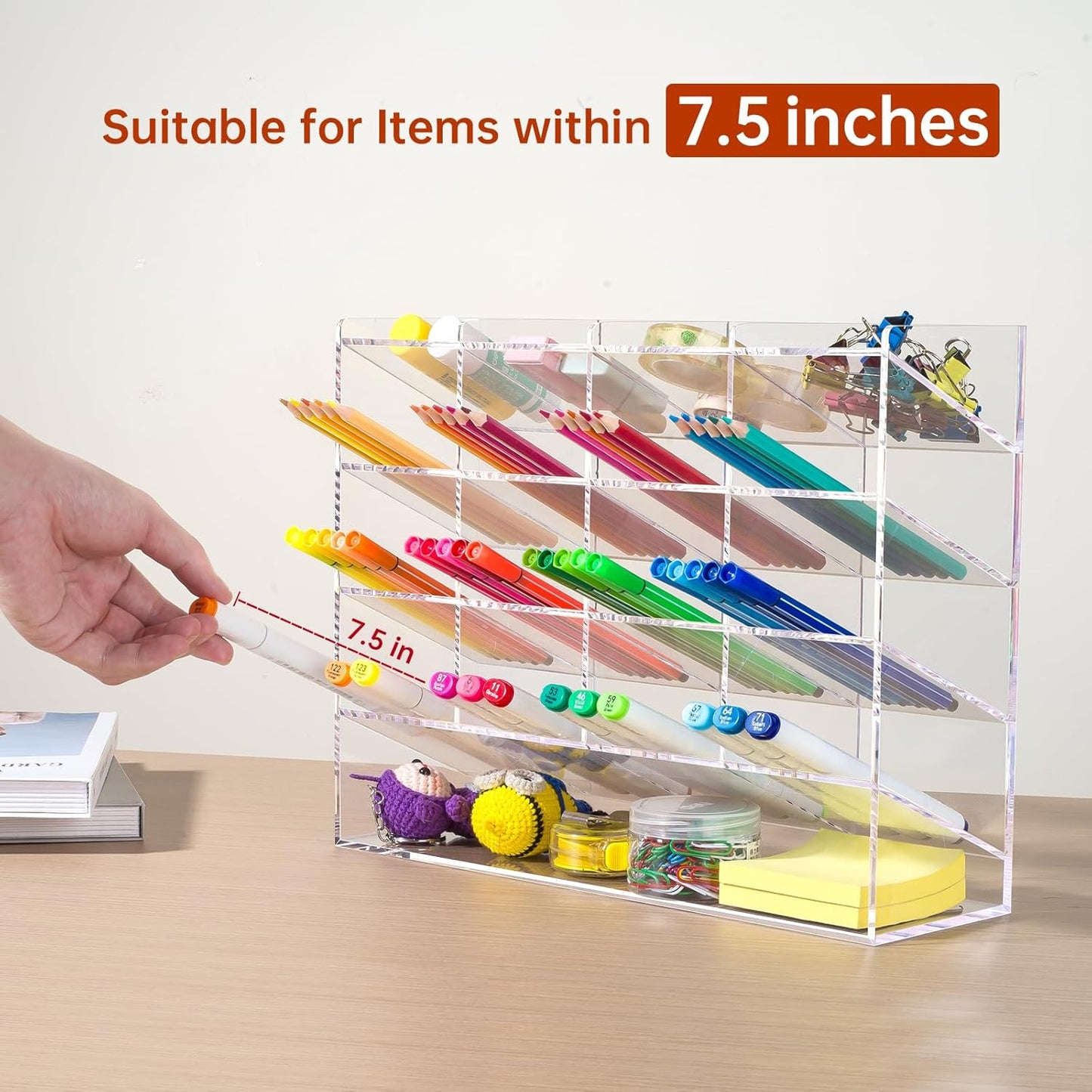 BEYGORM Acrylic Vertical Marker Organizer for 150 Markers with 13 Compartments, Clear Angled Pen & Pencil Holder, Large Desk Stationery & Art Supply Storage for Office & School (10.2 x 9.8 x 4 Inch)