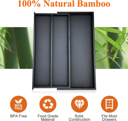 Large Bamboo Silverware Drawer Organizer Tray Kitchen Tool Drawer Divider Organizers Storage Expandable Cooking Utensil Organizer Wooden Cutlery Tray Spoon Flatware Organizers Utensil Holder Drawers
