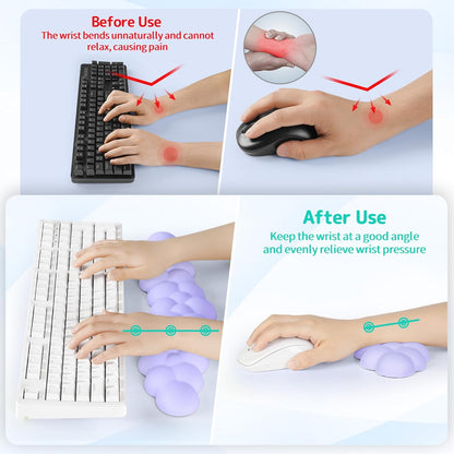 Sushret Cloud Wrist Rest for Keyboard and Mouse, Memory Foam PU Leather Keyboard Wrist Rest with Ergonomic Support, Non-Slip Base, Cute Arm Rest Pad & Palm Cushion, Office Desk Accessory, White