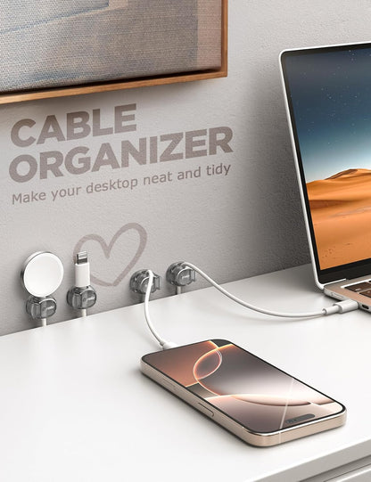 8Pack Cord Organizer [Dual Spring & Clasp, Max Secure] Cable Clips - Chfeila Cable Management, Adhesive Phone Charging Wire Holder for Nightstand/Wall, Home Office Desk Accessories Decor Essentials