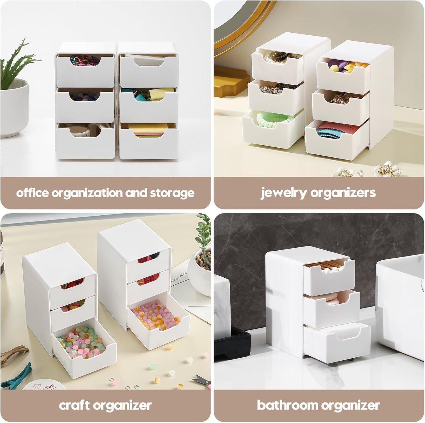 Mini White Plastic 3-Drawer Organizer for Girls’ Hair Accessories, Jewelry & Makeup – Small Storage Box for Clips, Scrunchies, Desk & Bathroom Essentials