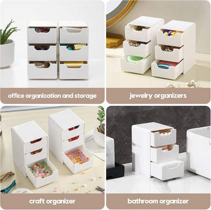 Mini White Plastic 3-Drawer Organizer for Girls’ Hair Accessories, Jewelry & Makeup – Small Storage Box for Clips, Scrunchies, Desk & Bathroom Essentials