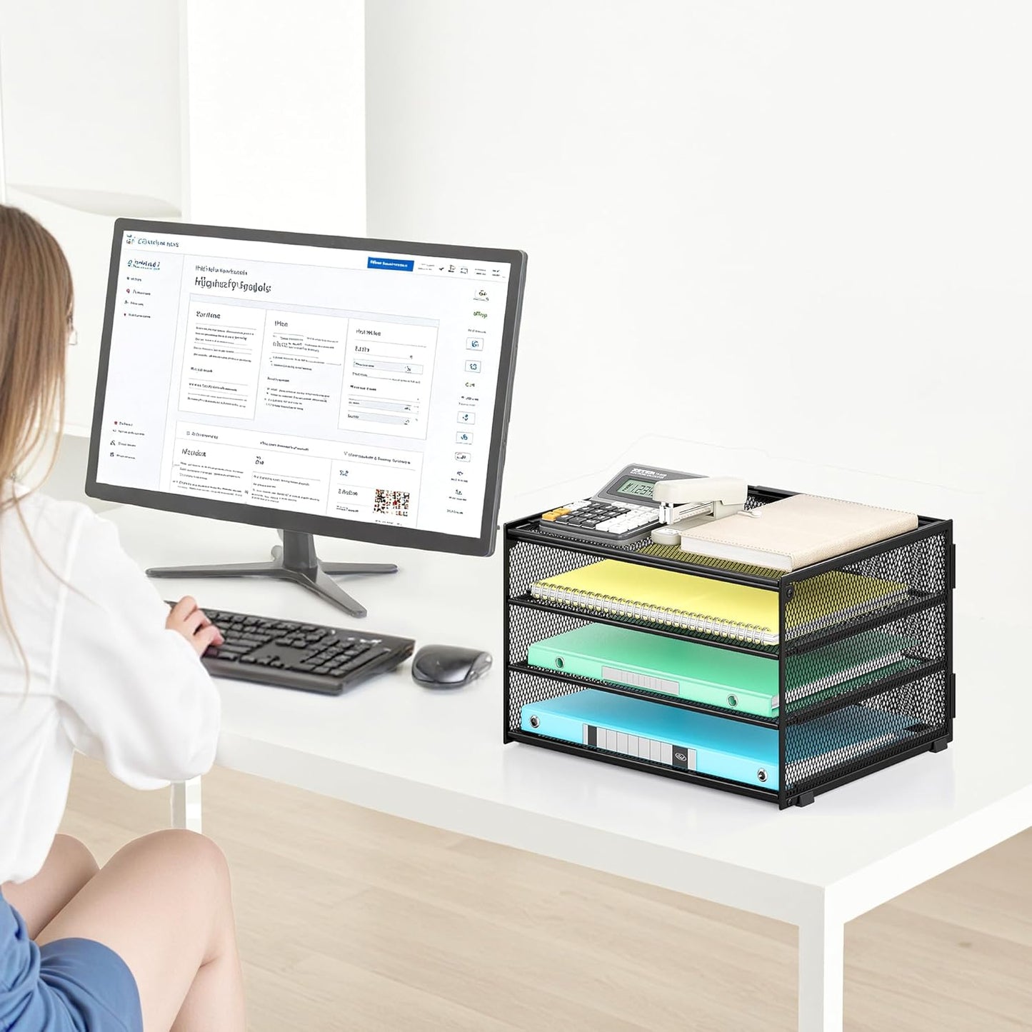 Lavatino 3-Tier Letter Tray Desk Paper Organizer – Black Mesh Metal File Tray Organizer for Desk, Office Supplies & Home Organization | Fits A4/Letter Paper, Mail, Magazines and Office Accessories