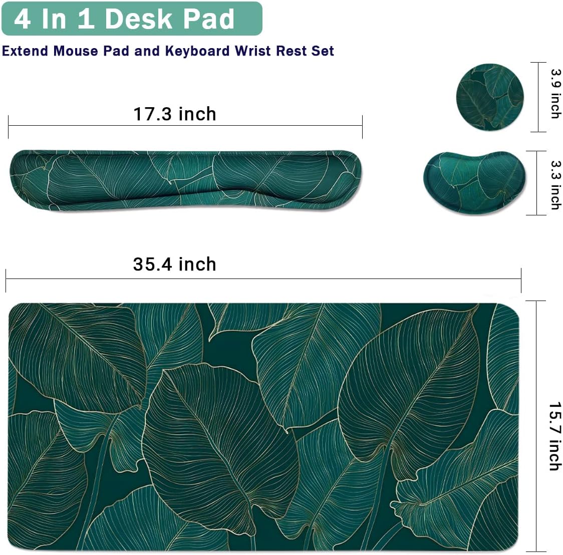 Large Mouse Pad and Keyboard Wrist Rest, Desk Pad for Keyboard and Mouse, 4-in-1 Large Gaming Mouse Pad with Wrist Support, Desk Mat for Home Office Study Game-Galaxy Fluid