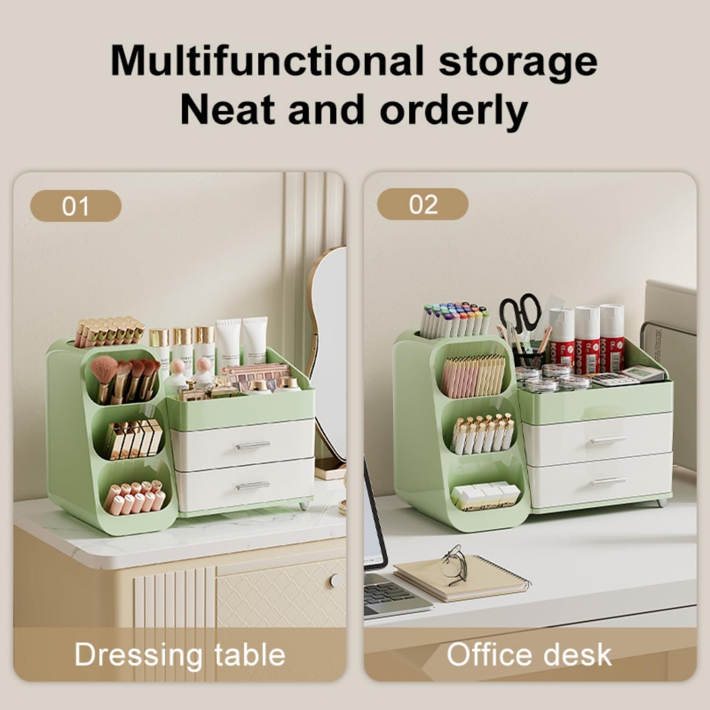 Booklov Makeup Organizer for Vanity, Countertop Cosmetic Display Case with Clear Acrylic Drawers, Bathroom Counter Beauty Caddy, Cute Table Storage Holder for Skincare, Brush Lipsticks, Crystal White