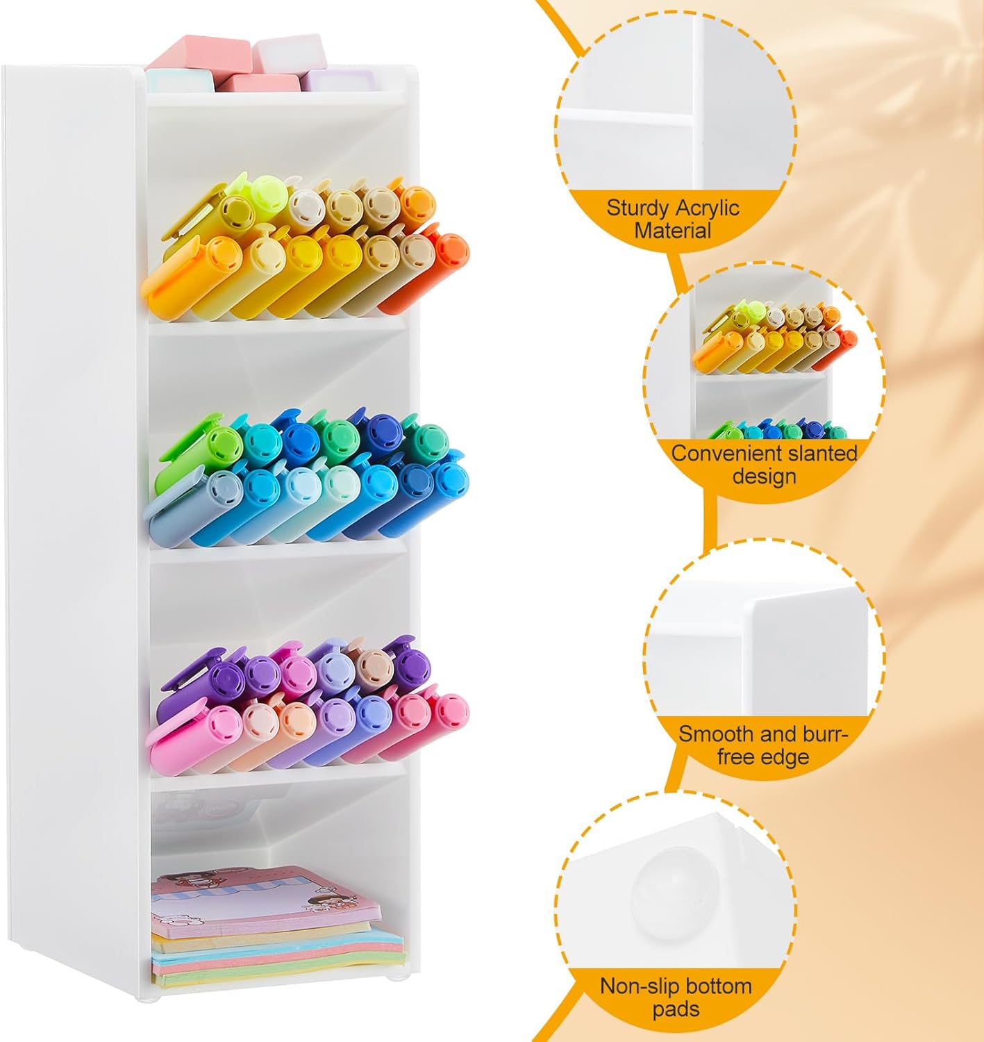 MotiMind Acrylic Pen Organizer Storage for 250 Markers Vertical Marker Organizer Acrylic Pen Display Holder for Office Desk Desktop Stationery Pencil Storage, Clear, 13 x 4 x 12.4 Inch