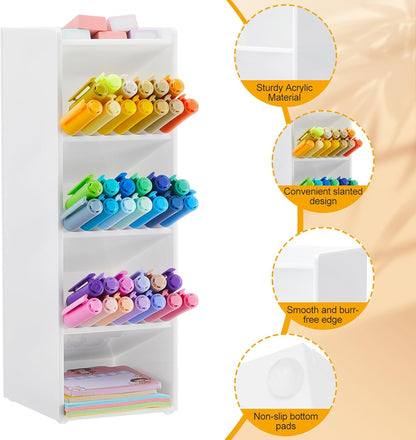 MotiMind Acrylic Pen Organizer Storage for 250 Markers Vertical Marker Organizer Acrylic Pen Display Holder for Office Desk Desktop Stationery Pencil Storage, Clear, 13 x 4 x 12.4 Inch