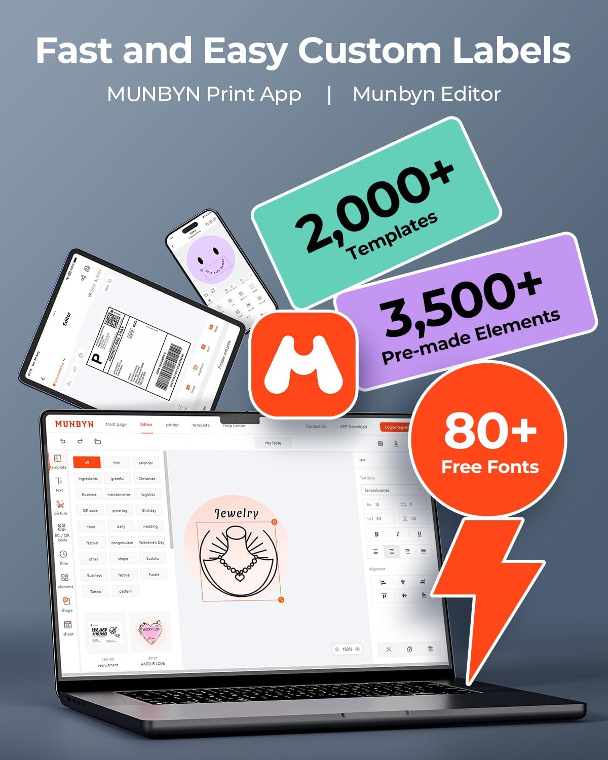 MUNBYN Bluetooth Thermal Label Printer RW403B, Wireless 4x6 Shipping Label Printer for Small Business, Compatible with Android, iPhone, Windows, Mac, Chromebook, Print Width 1.57"-4.25" (Grey)